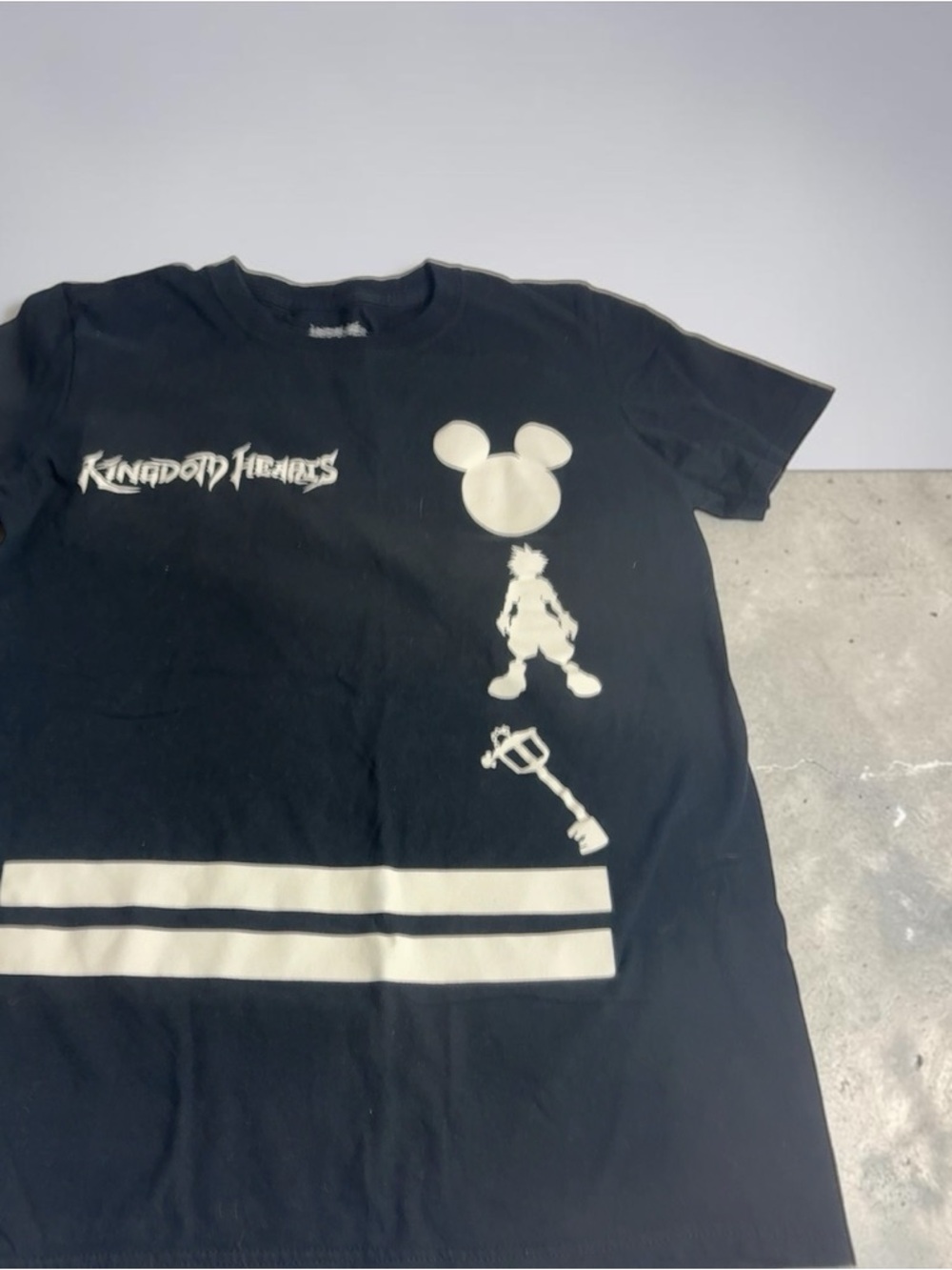 Disney Black Kingdom Hearts Graphic Tee with White Icons